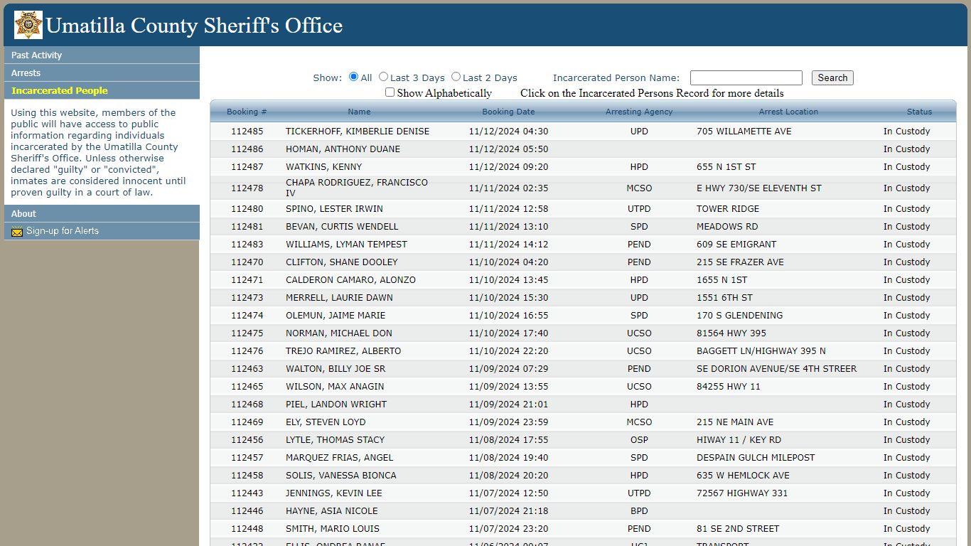 Umatilla County Sheriff's Office - CrimeGraphics.com