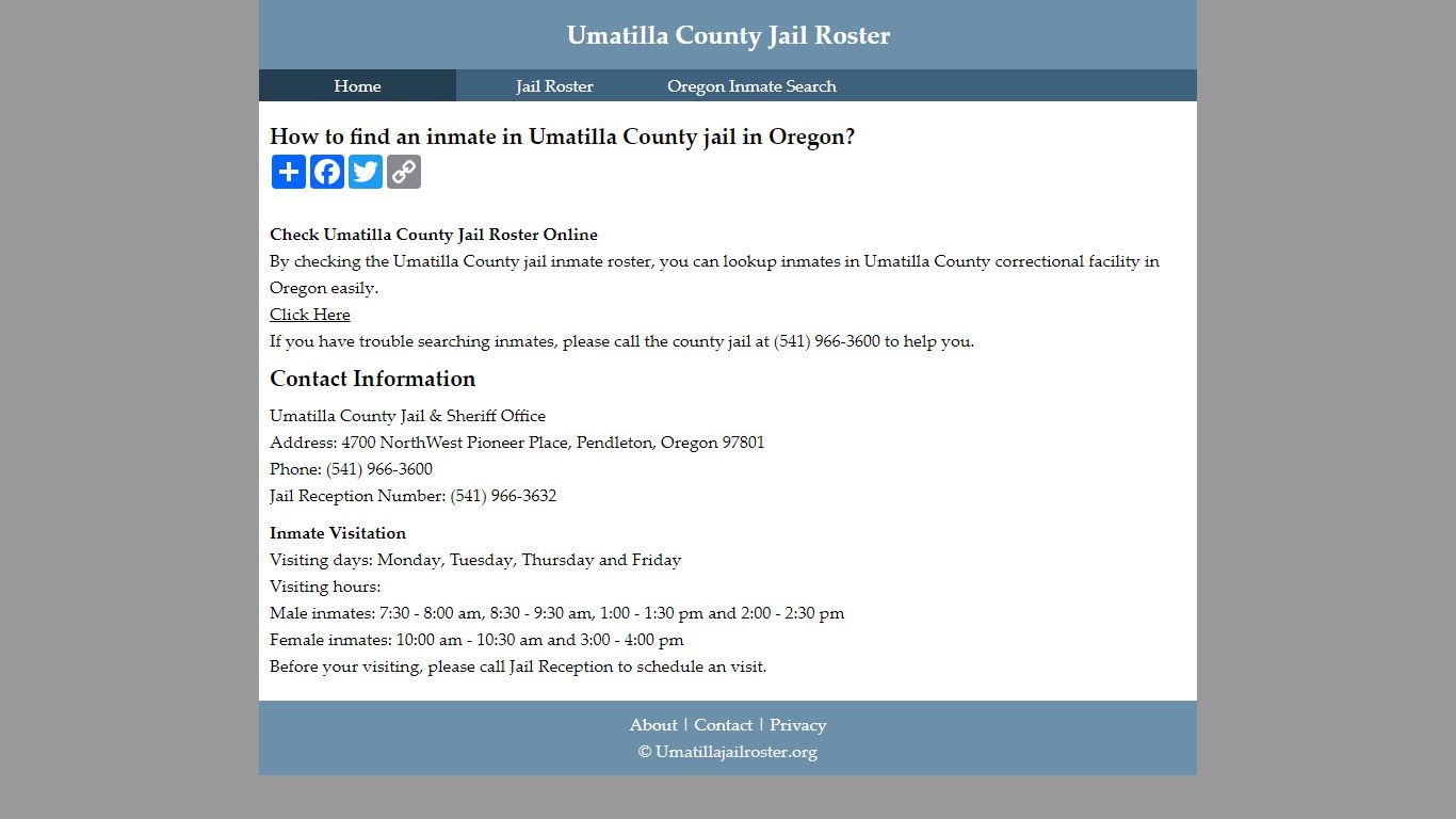 Umatilla County Jail Roster