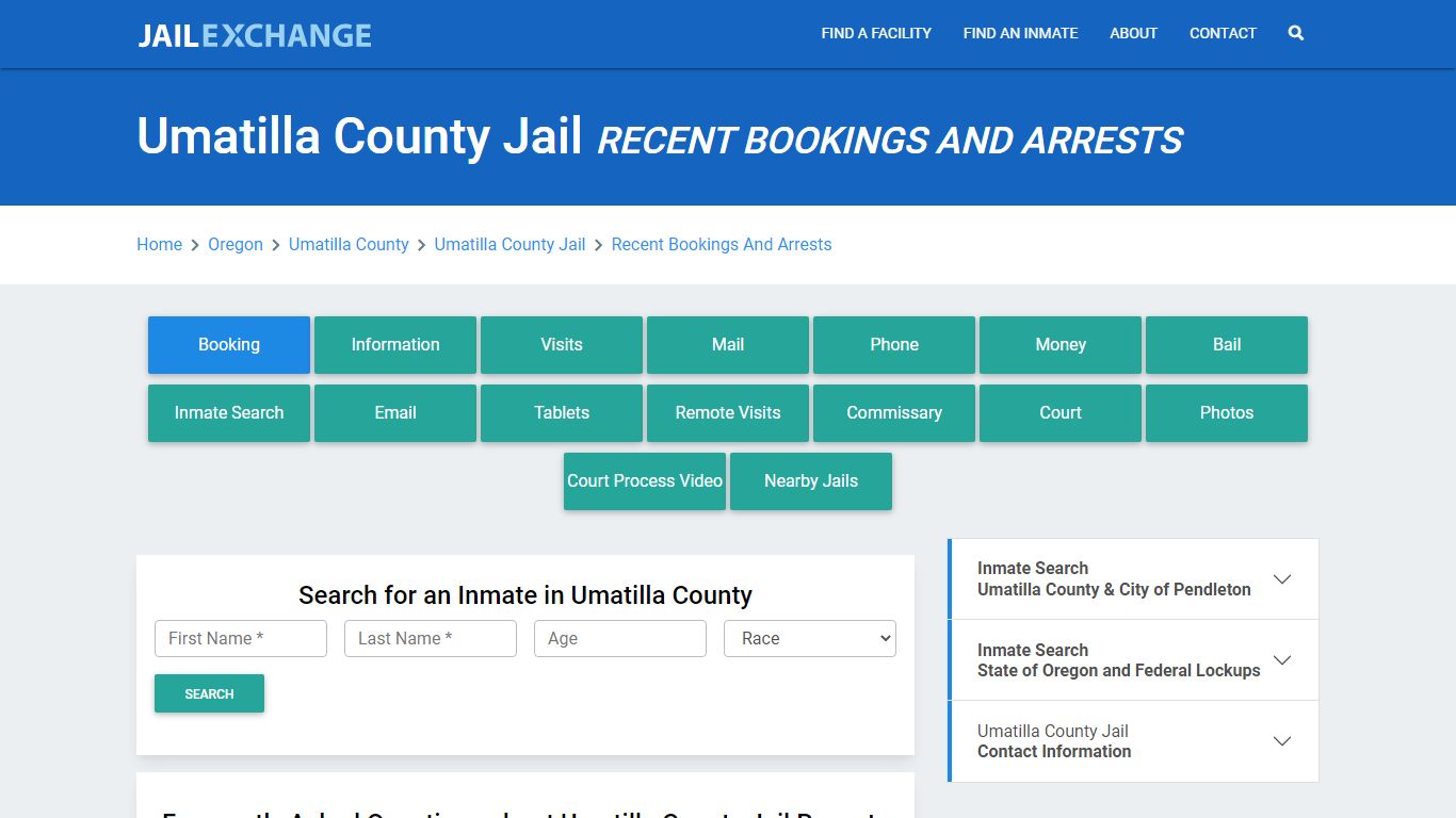 Umatilla County Jail Recent Bookings And Arrests - Jail Exchange