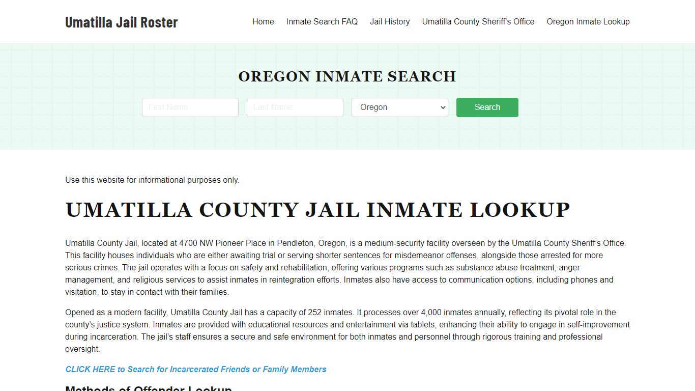 Umatilla County Jail Roster Lookup, OR, Inmate Search