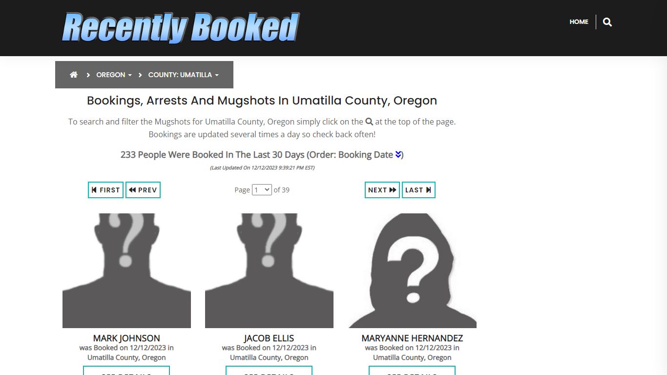 Recent bookings, Arrests, Mugshots in Umatilla County, Oregon
